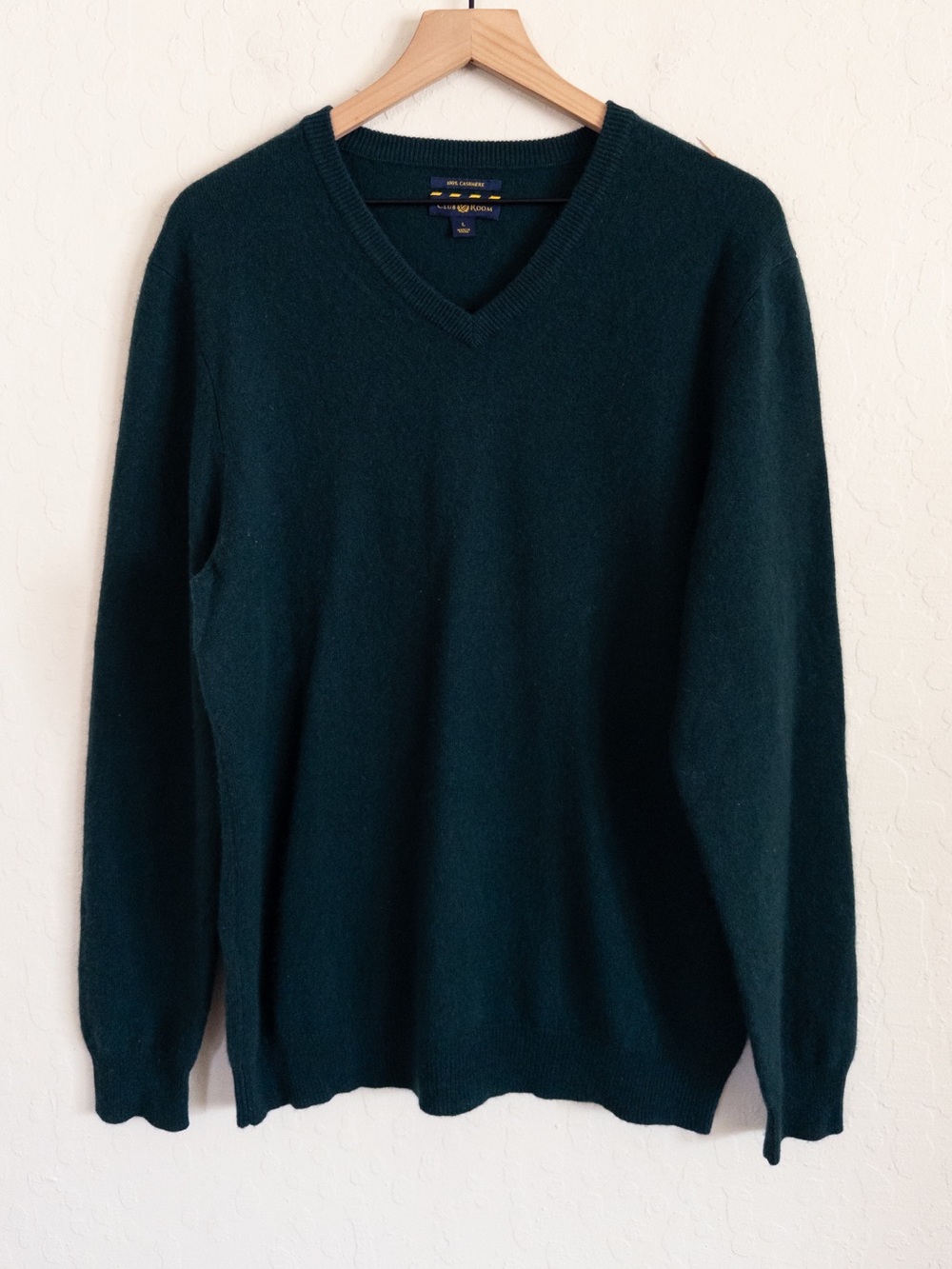Club Room Men’s 100% Cashmere Pullover V-Neck Long Sleeve Sweater Large Emerald